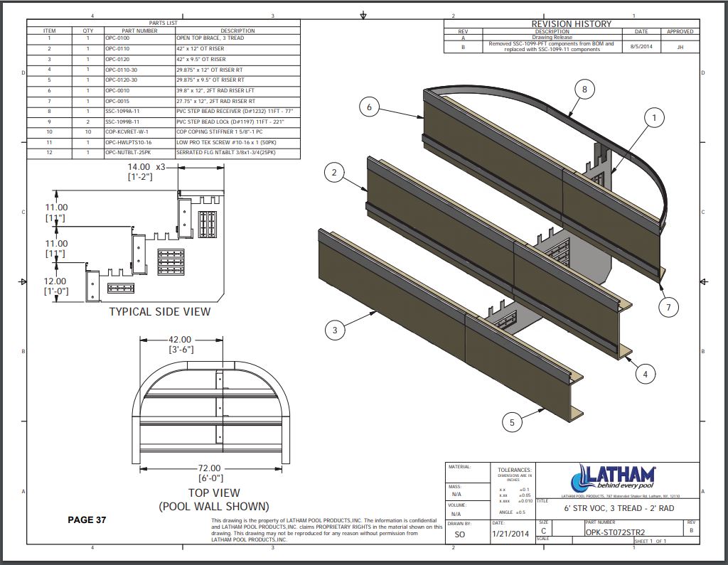 6' Straight Step Polymer 2'R 3-Tread